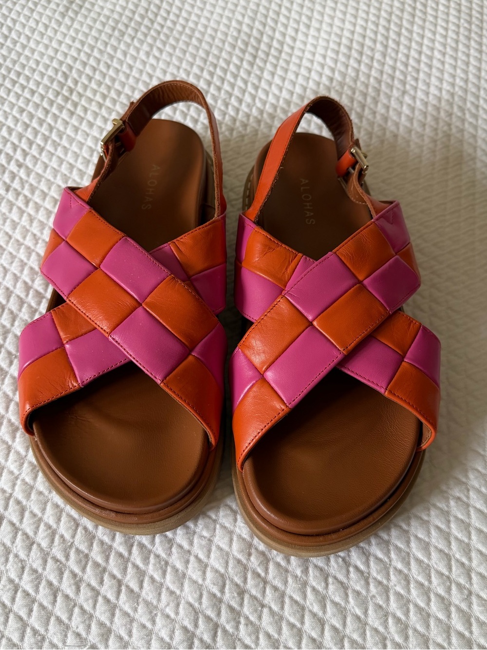 Alohas Scacchi Marshmallow Pink & Orange Leather Sandals Size 11